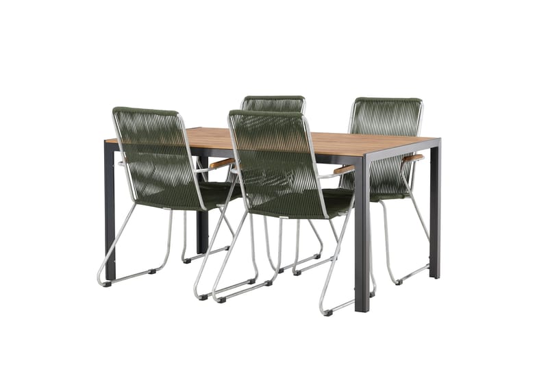 Break Spisegruppe 150 cm + 4 Bois Karmstoler - Grønn/Brun - Hagemøbler - Hagegruppe - Spisegrupper hage