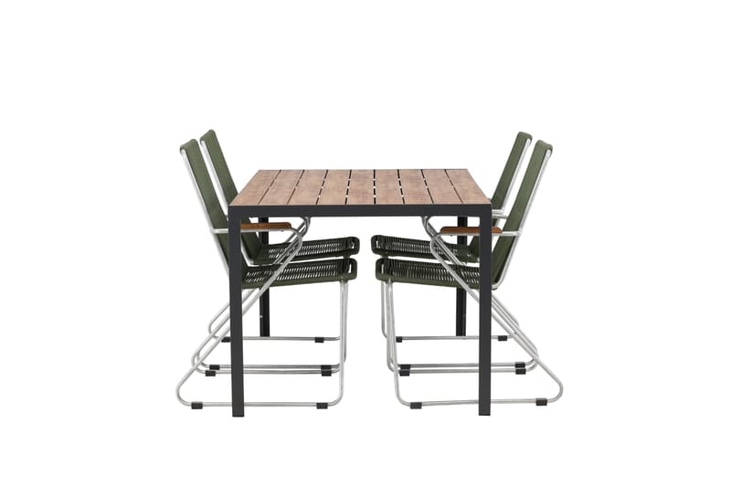 Break Spisegruppe 150 cm + 4 Bois Karmstoler - Grønn/Brun - Hagemøbler - Hagegruppe - Spisegrupper hage