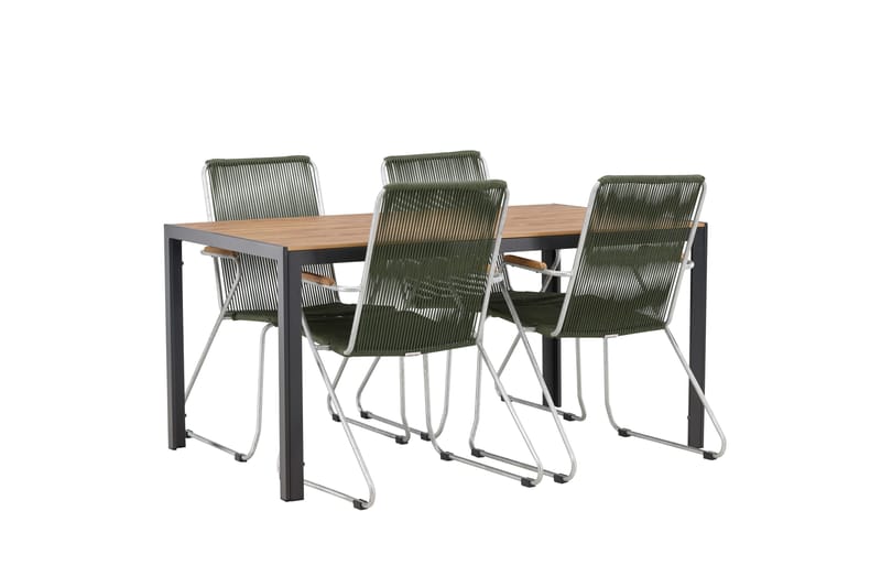 Break Spisegruppe 150 cm + 4 Bois Karmstoler - Grønn/Brun - Hagemøbler - Hagegruppe - Spisegrupper hage