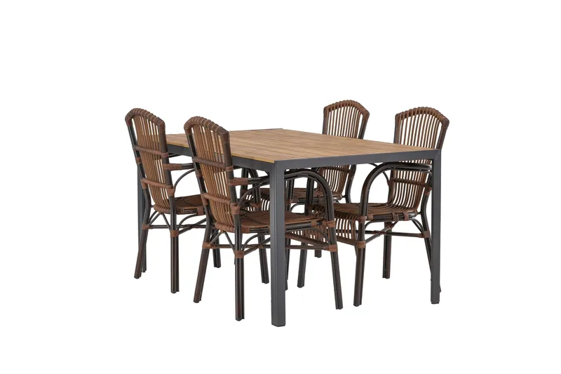 Break Spisegruppe 150 cm + 4 Galera Karmstoler, Brun