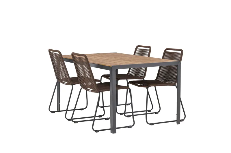 Break Spisegruppe 150 cm + 4 Lindos Spisestoler, Brun