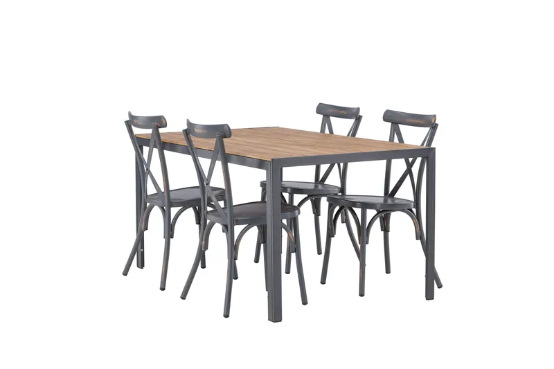 Break Spisegruppe 150 cm + 4 Tablas Spisestoler, Brun/Mørkegrå