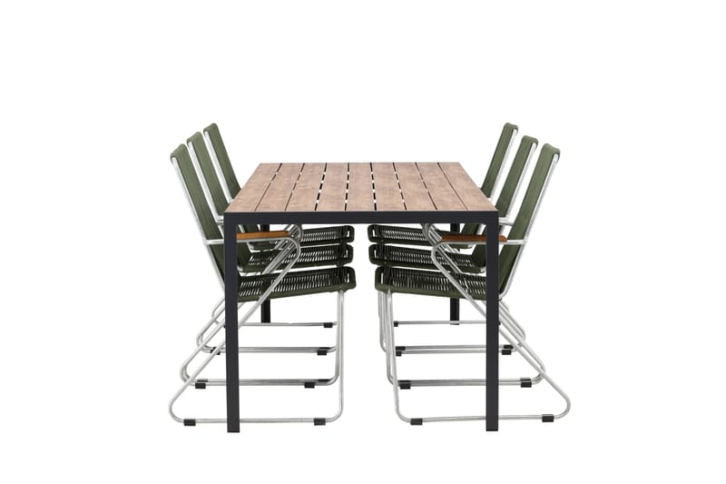 Break Spisegruppe 205 cm + 6 Bois Karmstoler - Grønn/Brun - Hagemøbler - Hagegruppe - Spisegrupper hage