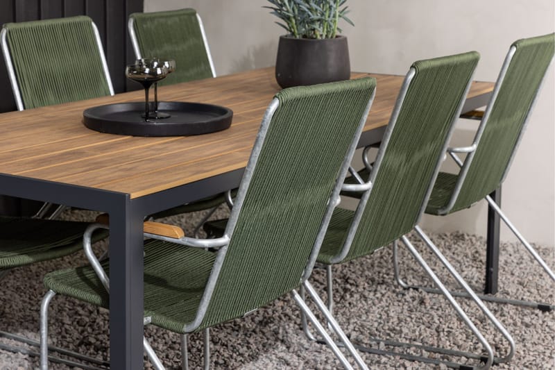 Break Spisegruppe 205 cm + 6 Bois Karmstoler - Grønn/Brun - Hagemøbler - Hagegruppe - Spisegrupper hage