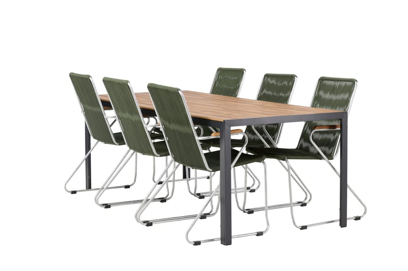 Break Spisegruppe 205 cm + 6 Bois Karmstoler - Grønn/Brun - Hagemøbler - Hagegruppe - Spisegrupper hage