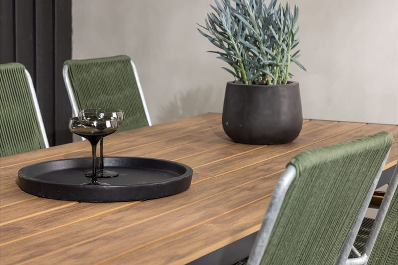 Break Spisegruppe 205 cm + 6 Bois Karmstoler - Grønn/Brun - Hagemøbler - Hagegruppe - Spisegrupper hage