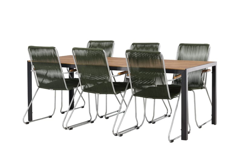 Break Spisegruppe 205 cm + 6 Bois Karmstoler - Grønn/Brun - Hagemøbler - Hagegruppe - Spisegrupper hage