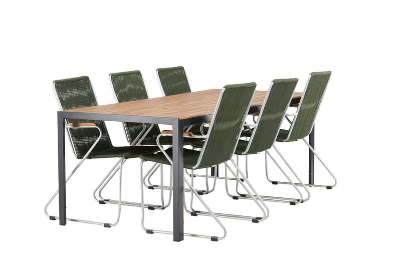 Break Spisegruppe 205 cm + 6 Bois Karmstoler - Grønn/Brun - Hagemøbler - Hagegruppe - Spisegrupper hage