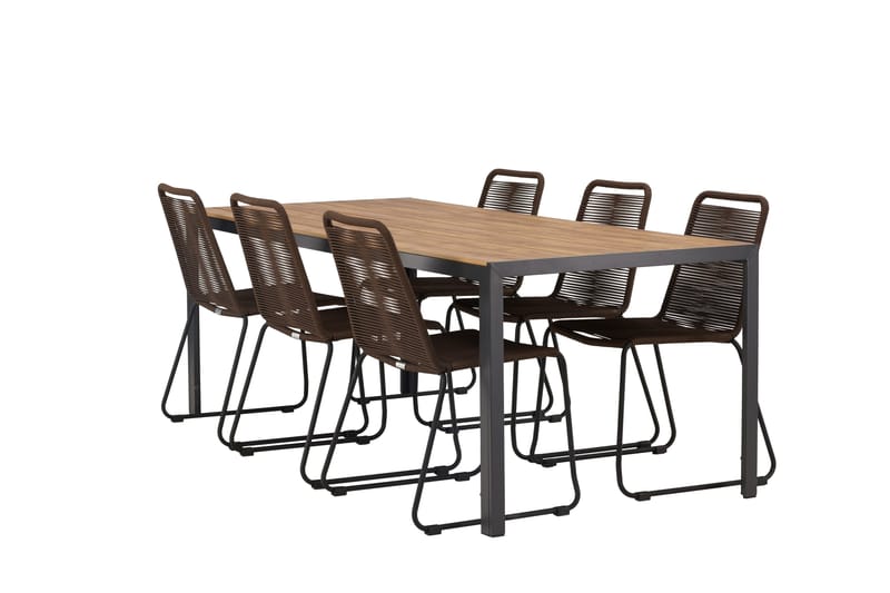 Break Spisegruppe 205 cm + 6 Lindos Spisestoler, Brun