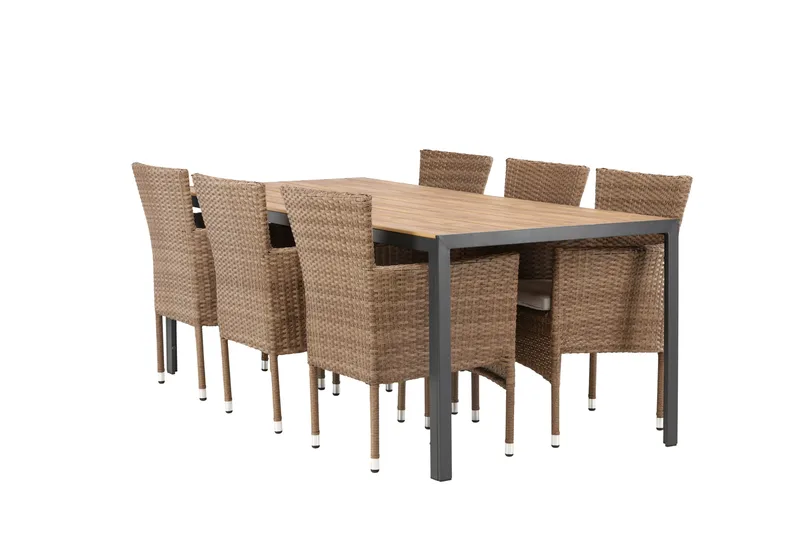 Break Spisegruppe 205 cm + 6 Malina Karmstoler, Brun