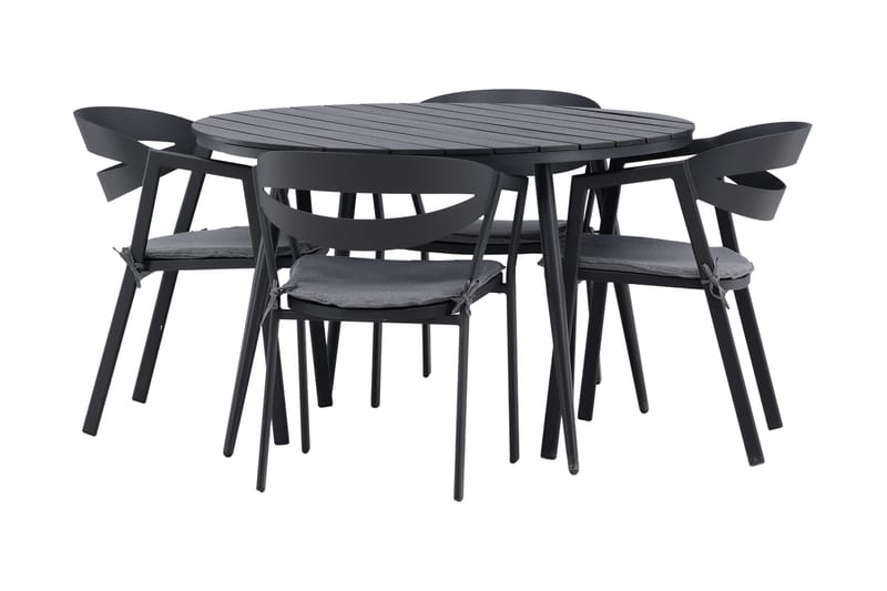 Break Spisegruppe Rund Ø120cm + 4 Slit Spisestoler - Beige/Svart - Hagem øbler - Hagegruppe - Spisegrupper hage