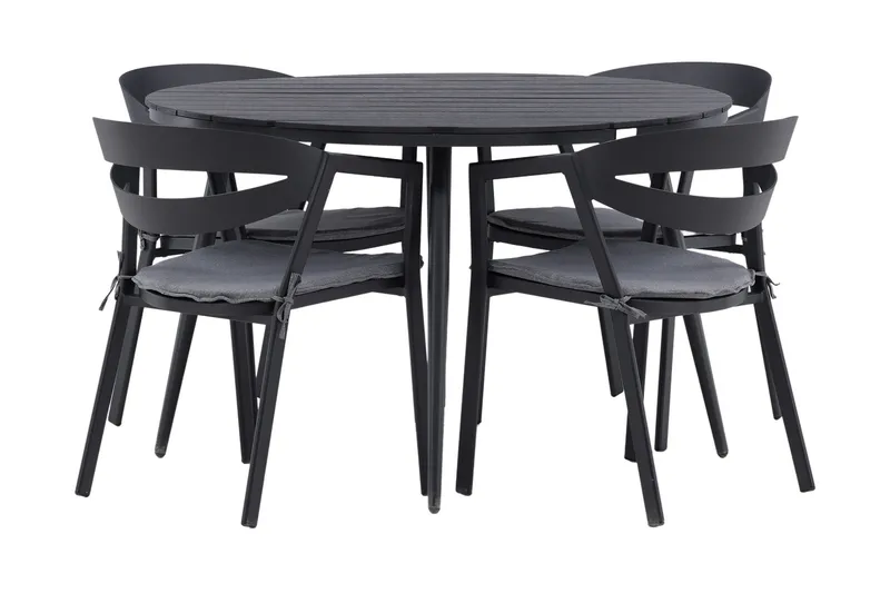 Break Spisegruppe Rund Ø120cm + 4 Slit Spisestoler, Beige/Svart