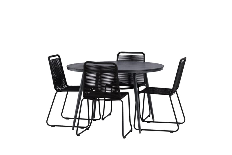 Break Spisegruppe Rund 120 cm + 4 Lindos Stablebar Stol - Svart - Hagemøbler - Hagegruppe - Spisegrupper hage