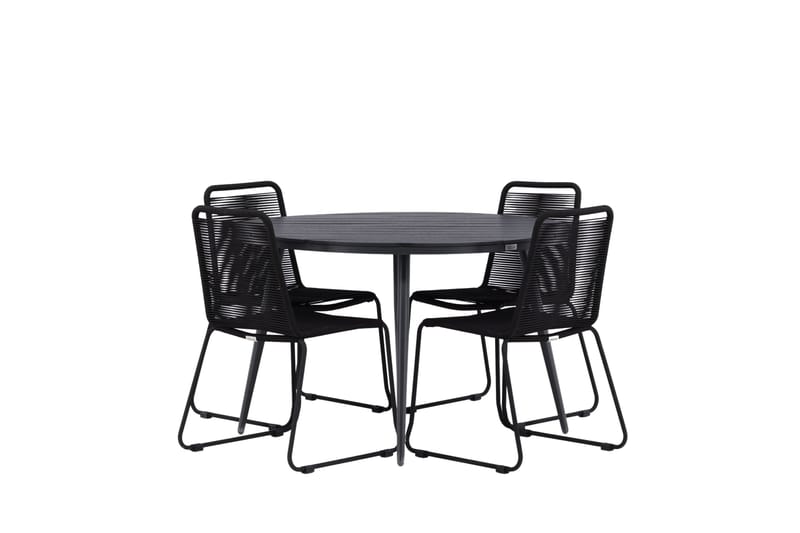 Break Spisegruppe Rund 120 cm + 4 Lindos Stablebar Stol, Svart