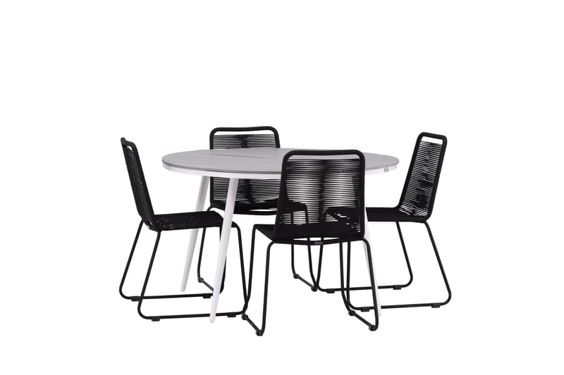 Break Spisegruppe Rund 120 cm + 4 Lindos Stablebar Stol - Svart/Grå - Hagemøbler - Hagegruppe - Spisegrupper hage