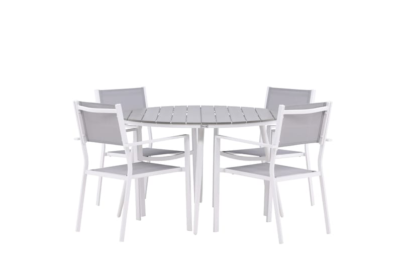 Break Spisegruppe Rund 120 cm + 4 stk Copacabana Stoler - Hvit - Hagemøbler - Hagegruppe - Spisegrupper hage