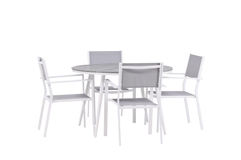 Break Spisegruppe Rund 120 cm + 4 stk Copacabana Stoler - Hvit - Hagemøbler - Hagegruppe - Spisegrupper hage