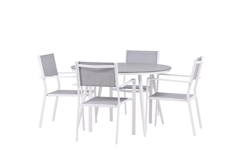 Break Spisegruppe Rund 120 cm + 4 stk Copacabana Stoler - Hvit - Hagemøbler - Hagegruppe - Spisegrupper hage