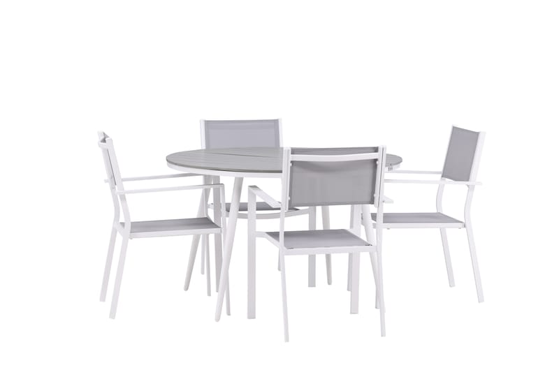 Break Spisegruppe Rund 120 cm + 4 stk Copacabana Stoler - Hvit - Hagemøbler - Hagegruppe - Spisegrupper hage