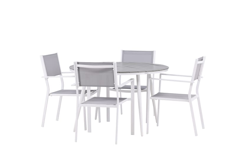 Break Spisegruppe Rund 120 cm + 4 stk Copacabana Stoler - Hvit - Hagemøbler - Hagegruppe - Spisegrupper hage