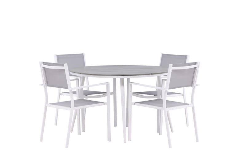 Break Spisegruppe Rund 120 cm + 4 stk Copacabana Stoler - Hvit - Hagemøbler - Hagegruppe - Spisegrupper hage
