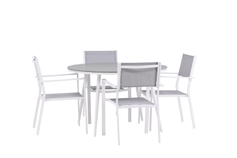 Break Spisegruppe Rund 120 cm + 4 stk Copacabana Stoler - Hvit - Hagemøbler - Hagegruppe - Spisegrupper hage
