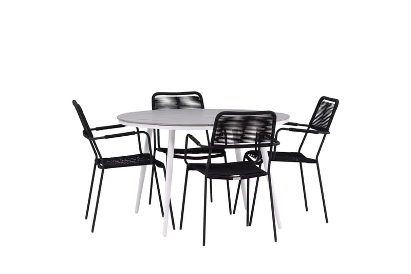 Break Spisegruppe Rund 120 cm 4 Lindos Karmstol - Svart/Grå - Hagemøbler - Hagegruppe - Spisegrupper hage