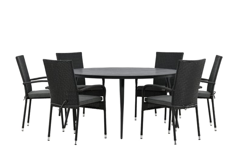 Break Spisegruppe Rund 150 cm + 6 Anna Spisestol - Svart - Hagemøbler - Hagegruppe - Spisegrupper hage