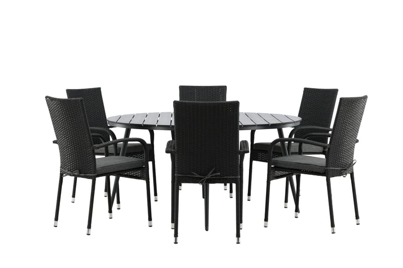 Break Spisegruppe Rund 150 cm + 6 Anna Spisestol - Svart - Hagemøbler - Hagegruppe - Spisegrupper hage