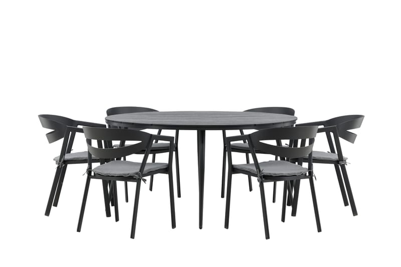 Break Spisegruppe Rund 150 cm + 6 Slit Spisestol - Svart - Hagemøbler - Hagegruppe - Spisegrupper hage