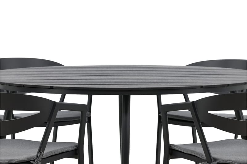 Break Spisegruppe Rund 150 cm + 6 Slit Spisestol, Svart