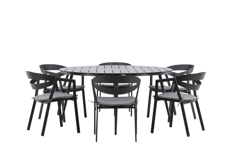 Break Spisegruppe Rund 150 cm + 6 Slit Spisestol - Svart - Hagemøbler - Hagegruppe - Spisegrupper hage