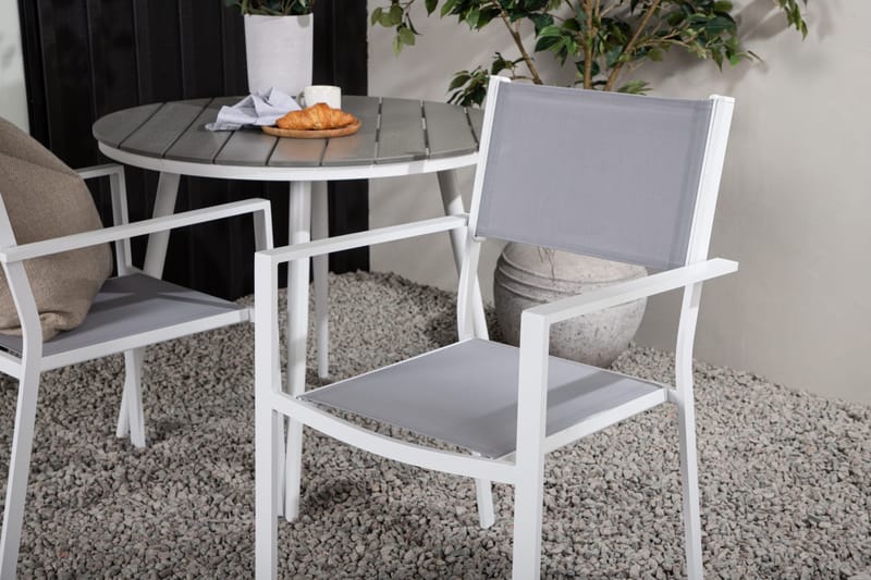 Break Spisegruppe Rund 70 cm+2 Copacabana Stablebare Stoler - Hvit - Hagemøbler - Hagegruppe - Spisegrupper hage
