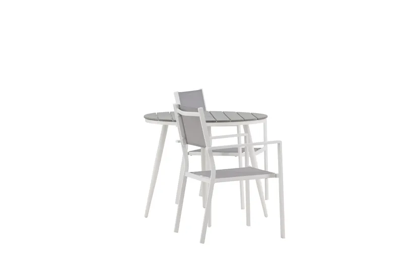 Break Spisegruppe Rund 70 cm+2 Copacabana Stablebare Stoler - Hvit - Hagemøbler - Hagegruppe - Spisegrupper hage