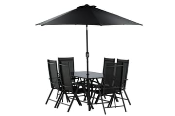 Brekki Spisegruppe 150cm + 6 Spisestoler - Svart - Hagemøbler - Hagegruppe - Spisegrupper hage