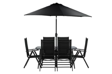 Brekki Spisegruppe 150cm + 6 Spisestoler - Svart - Hagemøbler - Hagegruppe - Spisegrupper hage