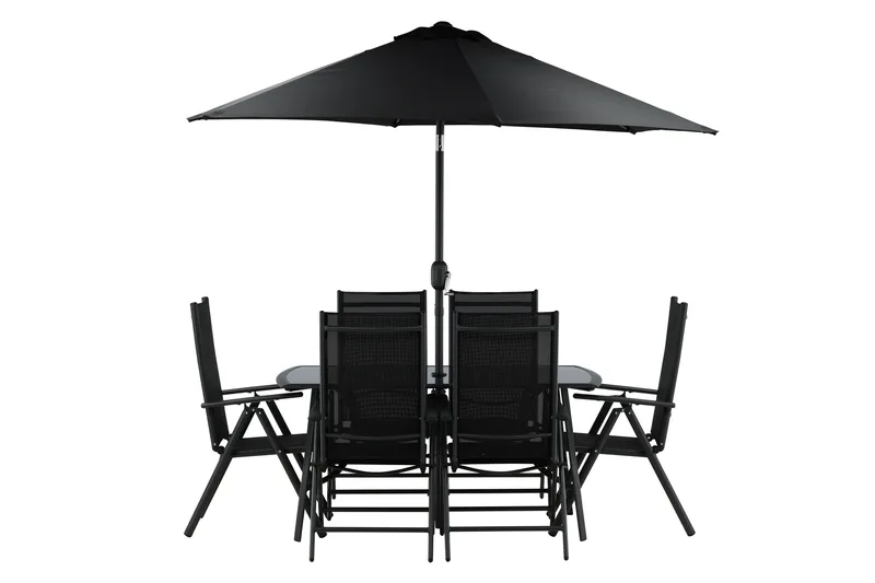 Brekki Spisegruppe 150cm + 6 Spisestoler, Svart