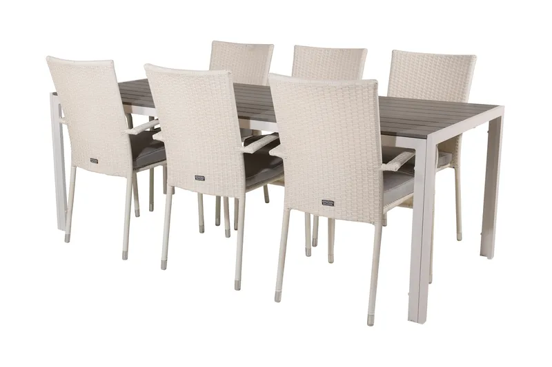 Buitepos Spisegruppe + 6 Ariamab Karmstoler - Polywood/Hvit - Hagemøbler - Hagegruppe - Spisegrupper hage