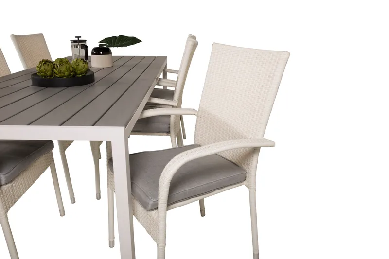 Buitepos Spisegruppe + 6 Ariamab Karmstoler - Polywood/Hvit - Hagemøbler - Hagegruppe - Spisegrupper hage