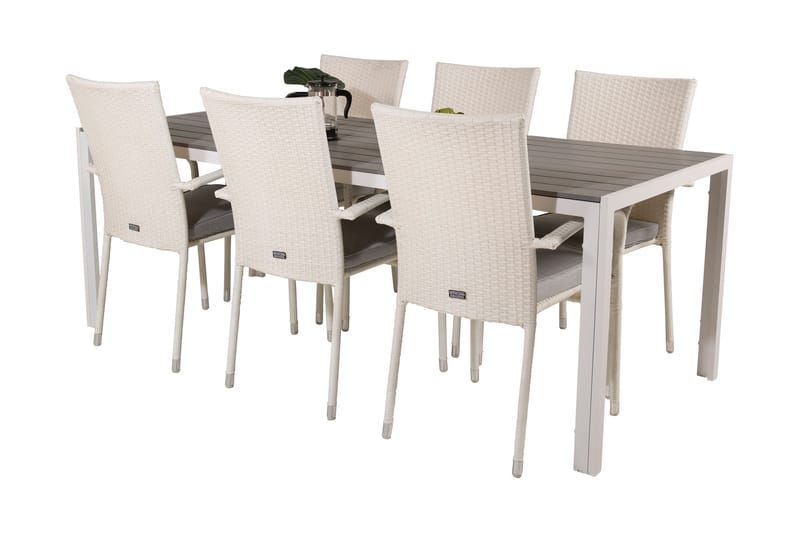 Buitepos Spisegruppe + 6 Ariamab Karmstoler - Polywood/Hvit - Hagemøbler - Hagegruppe - Spisegrupper hage