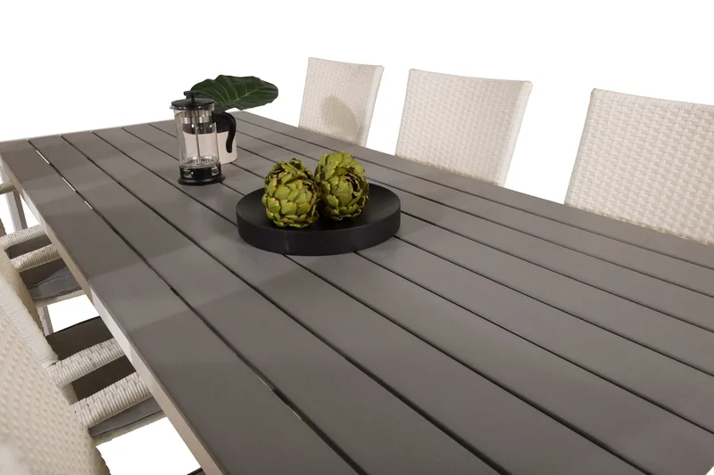 Buitepos Spisegruppe + 6 Ariamab Karmstoler - Polywood/Hvit - Hagemøbler - Hagegruppe - Spisegrupper hage