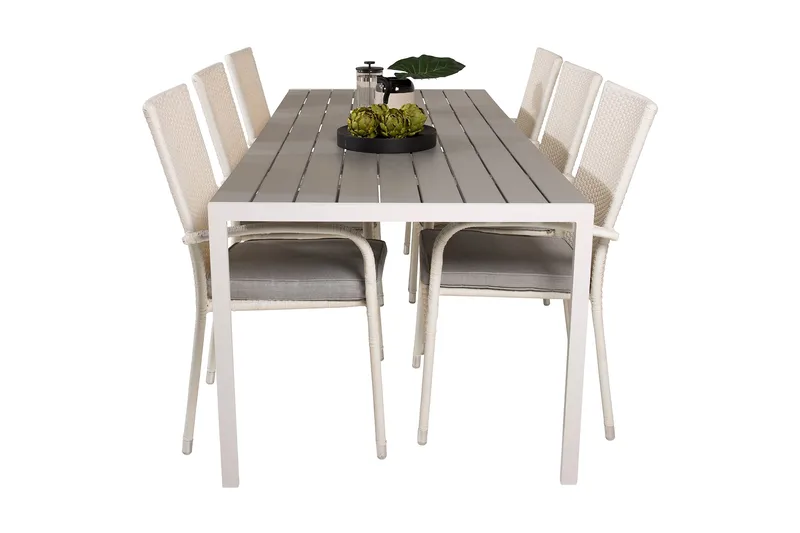 Buitepos Spisegruppe + 6 Ariamab Karmstoler - Polywood/Hvit - Hagemøbler - Hagegruppe - Spisegrupper hage