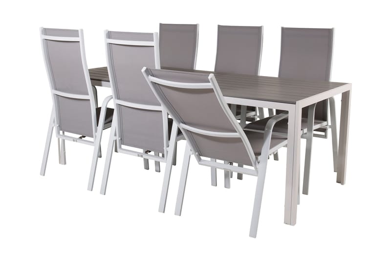 Buitepos Spisegruppe + 6 Dusternbrook Karmstoler - Polywood/Hvit - Hagemøbler - Hagegruppe - Spisegrupper hage