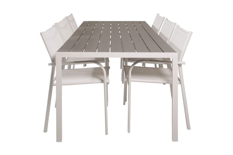 Buitepos Spisegruppe + 6 Langstrand Karmstoler, Polywood/Hvit