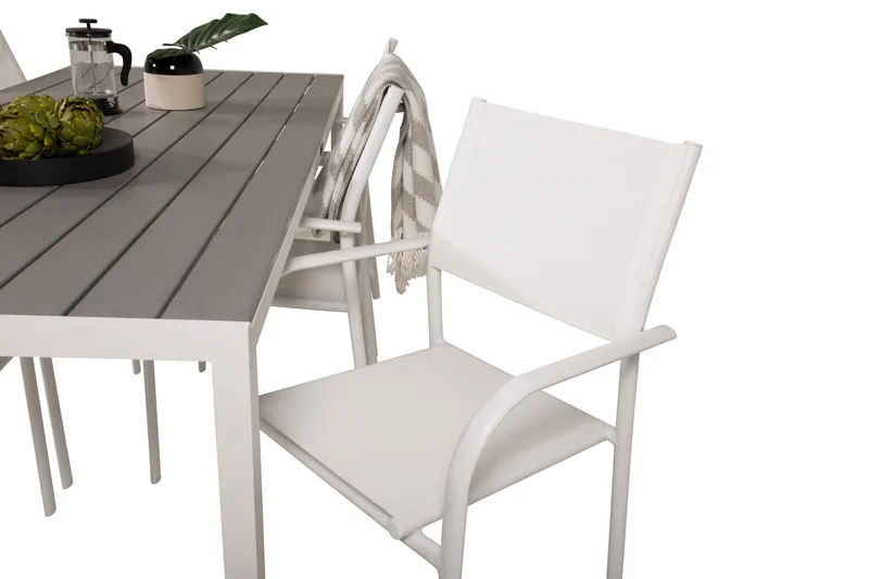 Buitepos Spisegruppe + 6 Langstrand Karmstoler - Polywood/Hvit - Hagemøbler - Hagegruppe - Spisegrupper hage