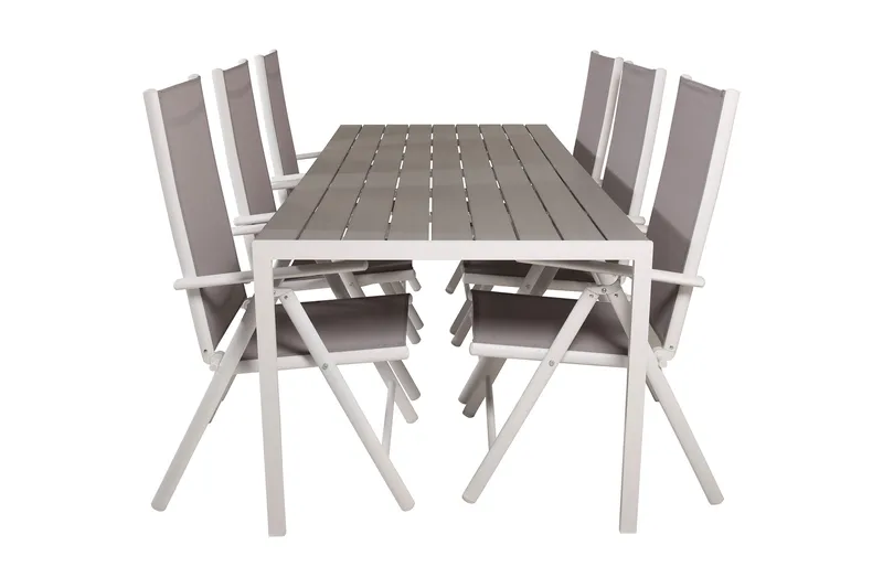 Buitepos Spisegruppe + 6 posisjonsstoler, Polywood/Hvit