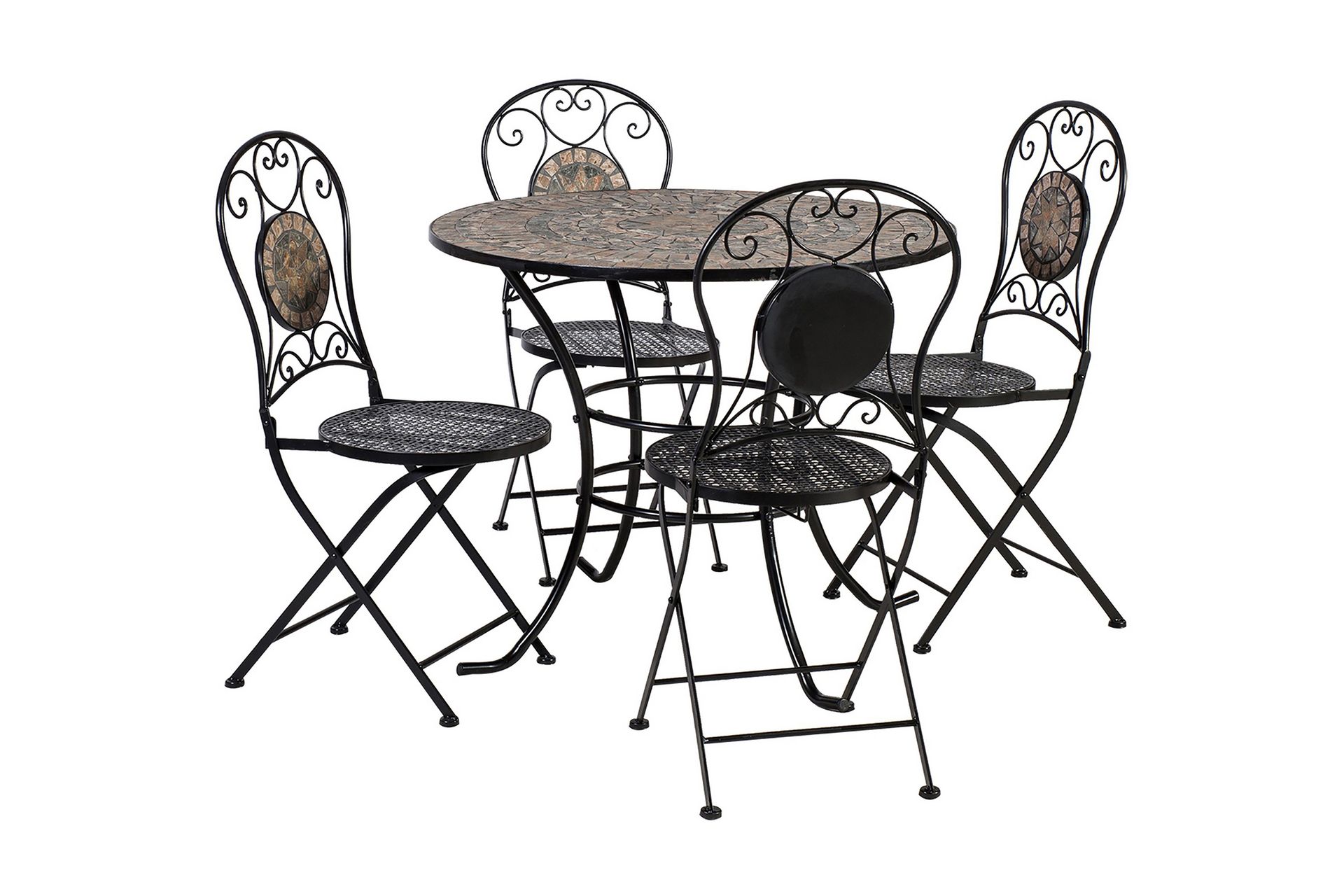 Cafesett MOSAIC bord og 4 stoler metall/svart - Hagemøbler - Hagegruppe - Spisegrupper hage
