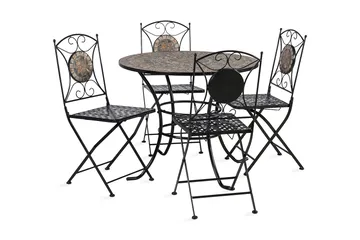 Cafesett MOSAIC bord og 4 stoler metall/svart - Hagemøbler - Hagegruppe - Spisegrupper hage