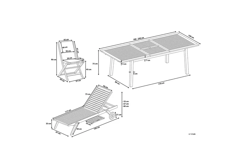 Cesana Spisegruppe Med 8 Stoler + Solstol 2 stk - Tre / Natur - Hagemøbler - Hagegruppe - Spisegrupper hage