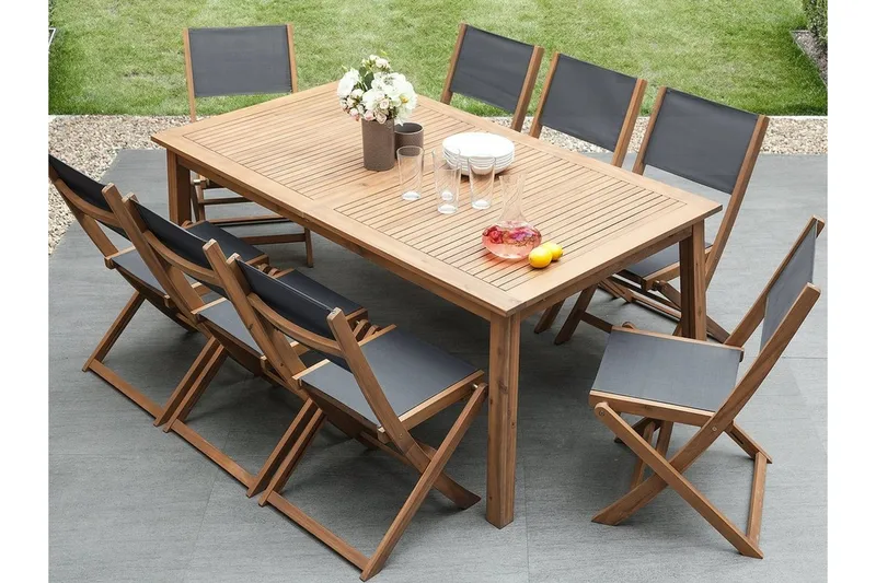 Cesana Spisegruppe Med 8 Stoler + Solstol 2 stk - Tre / Natur - Hagemøbler - Hagegruppe - Spisegrupper hage